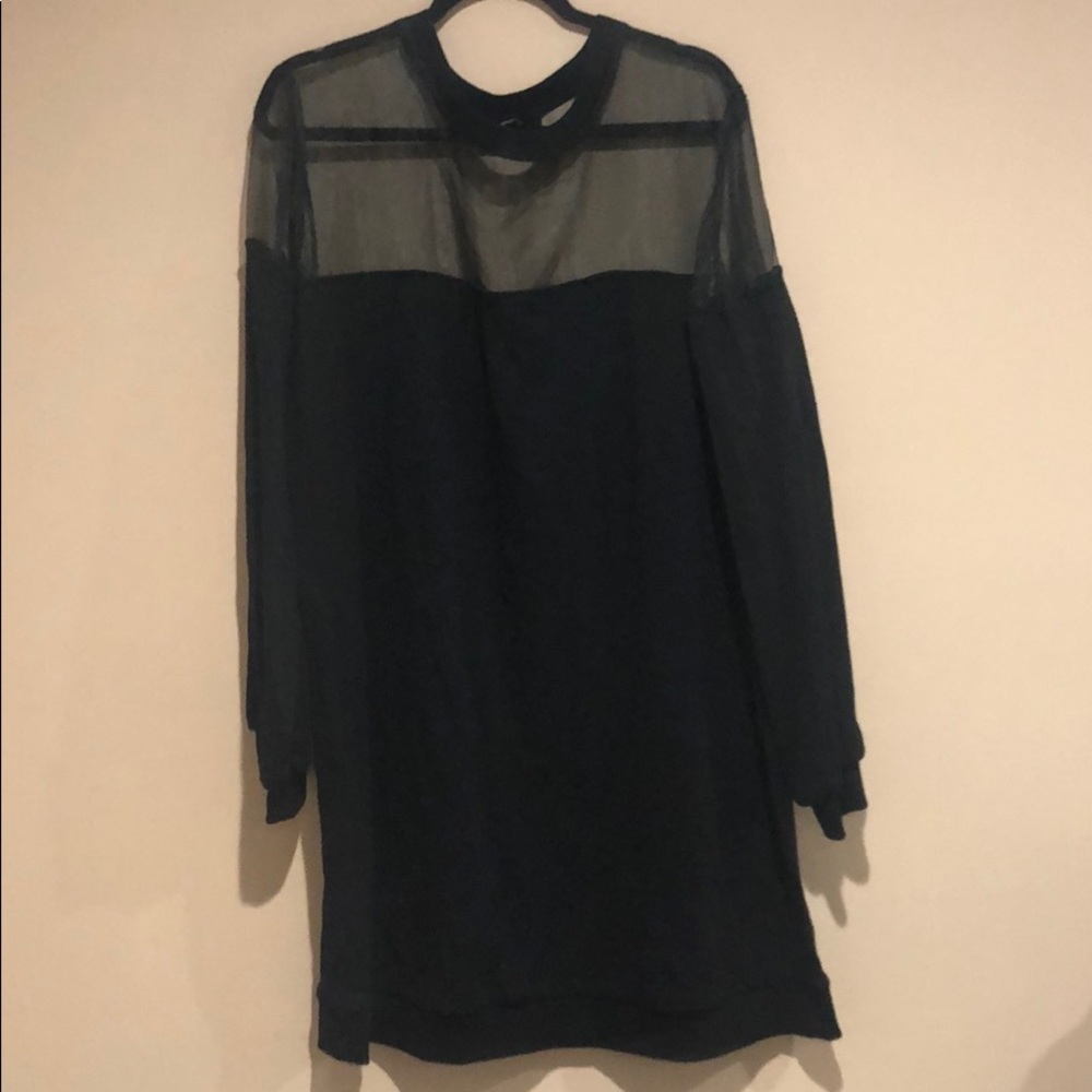 Forever 21 Black Sweatshirt Mini Dress W/ Mesh Top